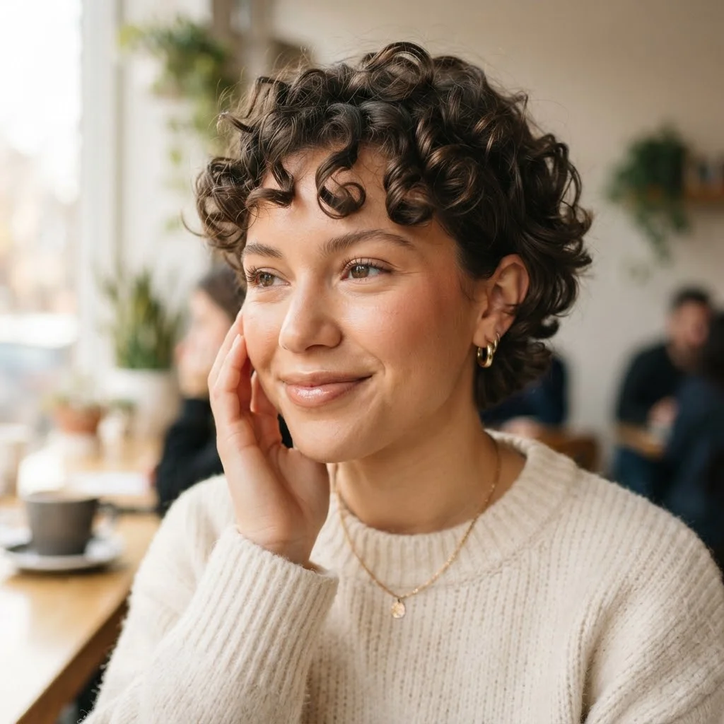 Fall Hairstyles for Short Hair 2026: 20 Cute & Easy Styles to Try This Season 4 Woman hair styled with a Air-Dried Curly Crop with Rounded Volume