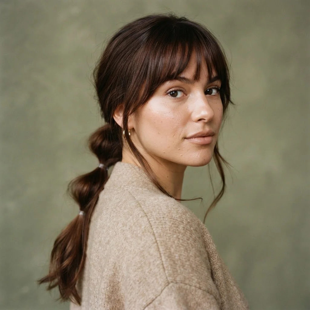 Woman hair styled with a Airy Bangs With a Low Bubble Twist