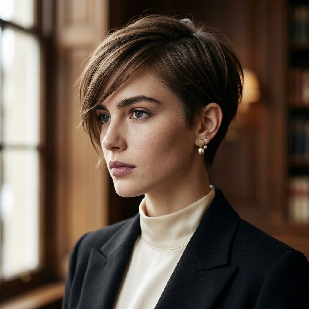 Woman hair styled with a Asymmetrical Pixie With Long Side Fringe