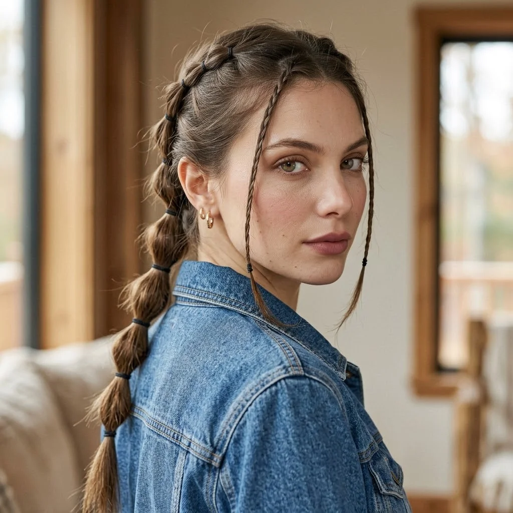 Woman hair styled with a  Bubble Braid With Face-Framing Mini Braids