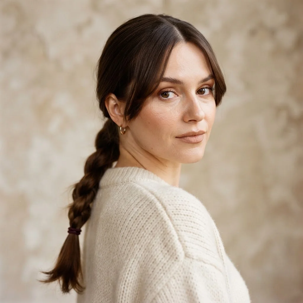Woman hair styled with a Center-Parted Bangs With a Long Rope Pony