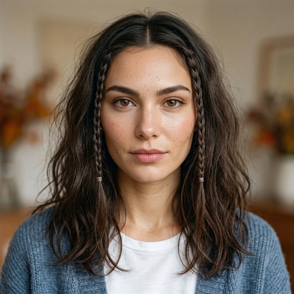Woman hair styled with a Double Mini Braids With Loose Mid-Length Hair