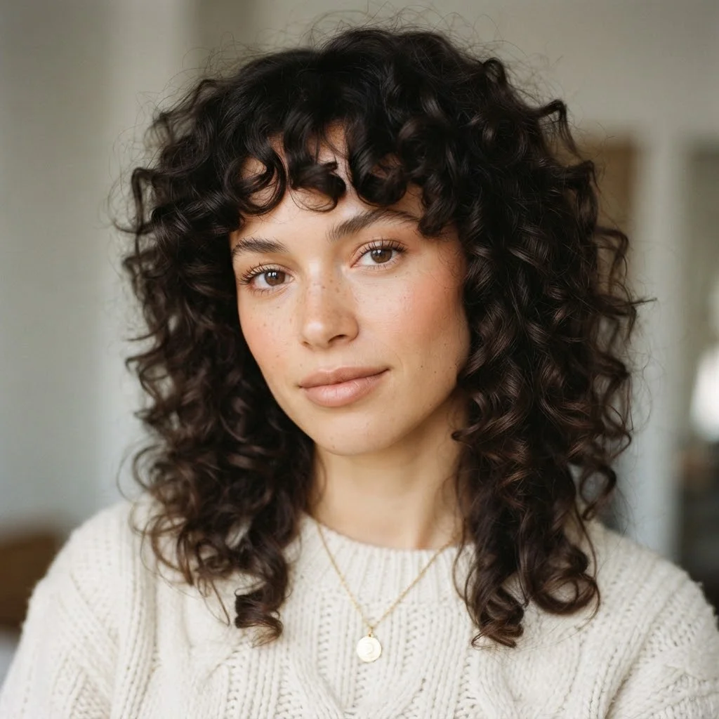 Woman hair styled with a Face-Framing Curly Shag With Volume