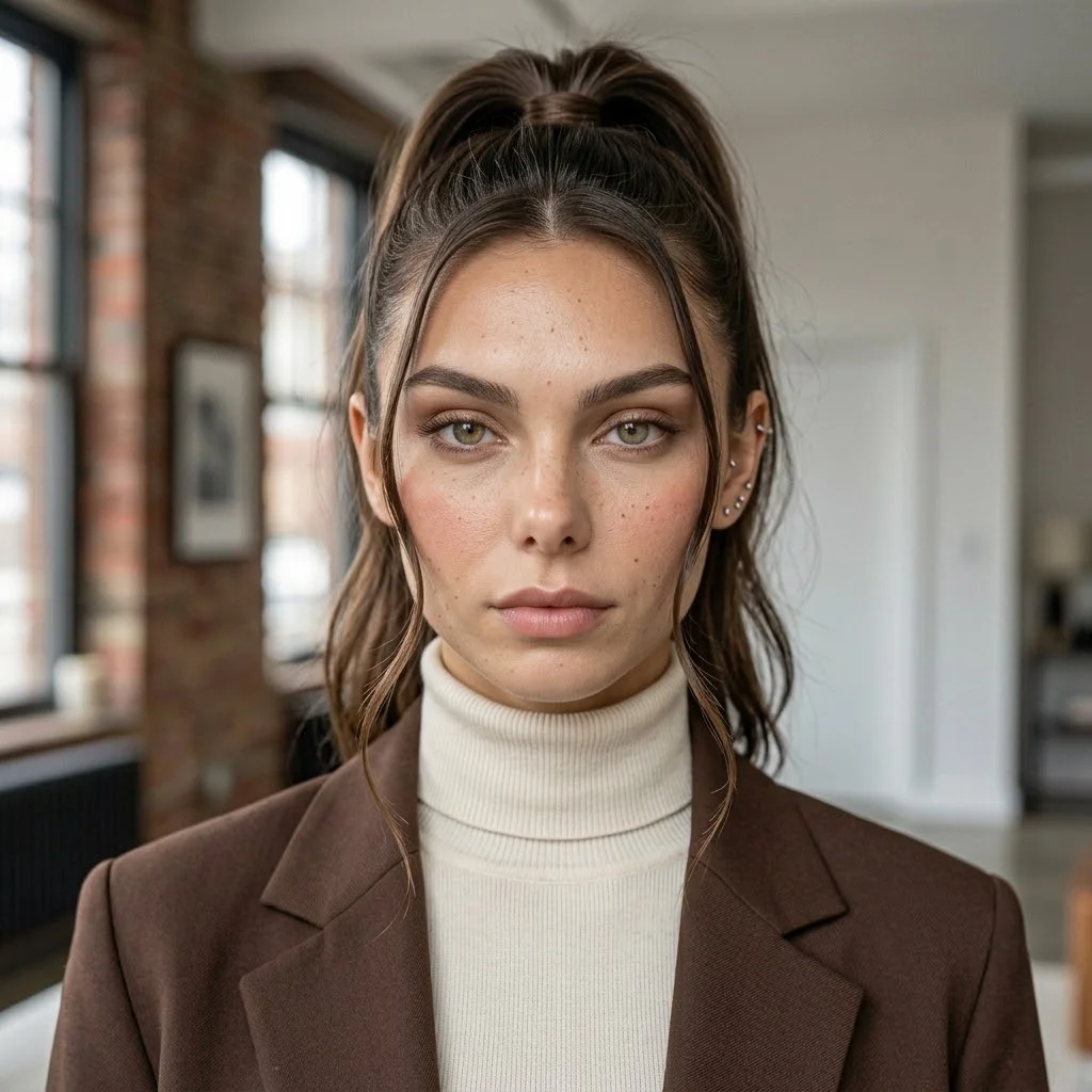 Woman hair styled with a  High Pony With Curved Tendrils