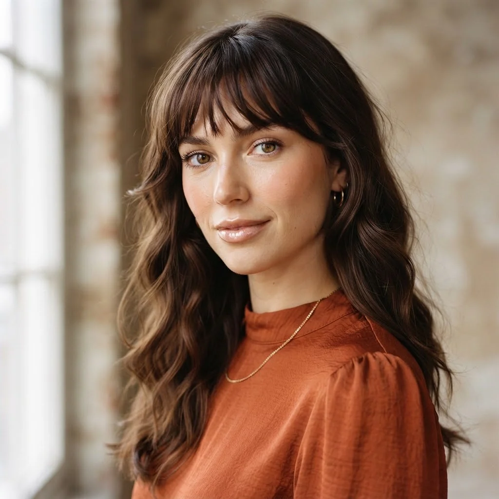 Woman hair styled with a 20. Long Romantic Waves With Textured Fringe