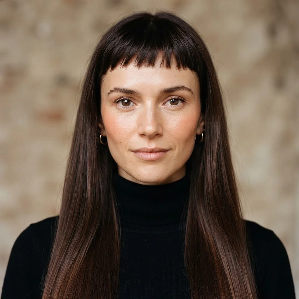 Woman hair styled with a  Long Straight Hair With Choppy Micro-Fringe