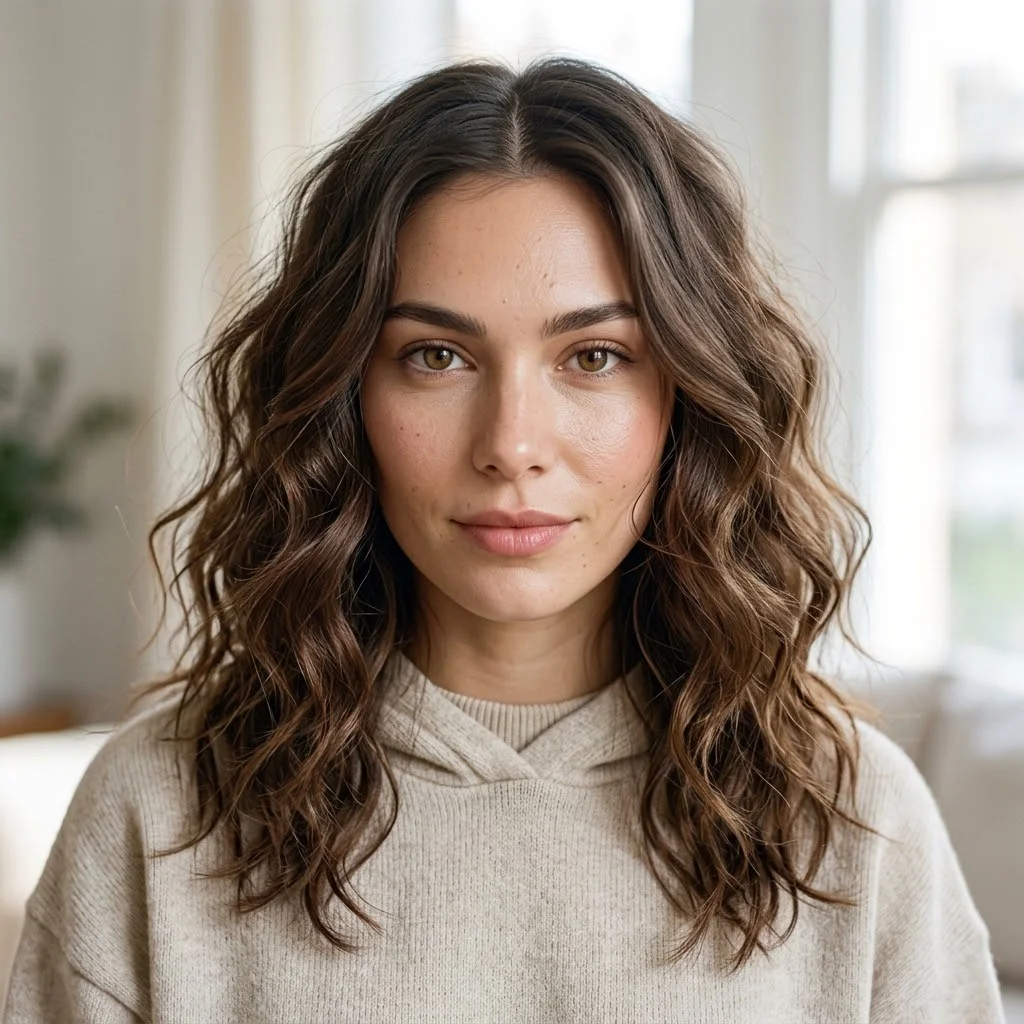 Woman hair styled with a Messy Butterfly Waves With a Zigzag Part