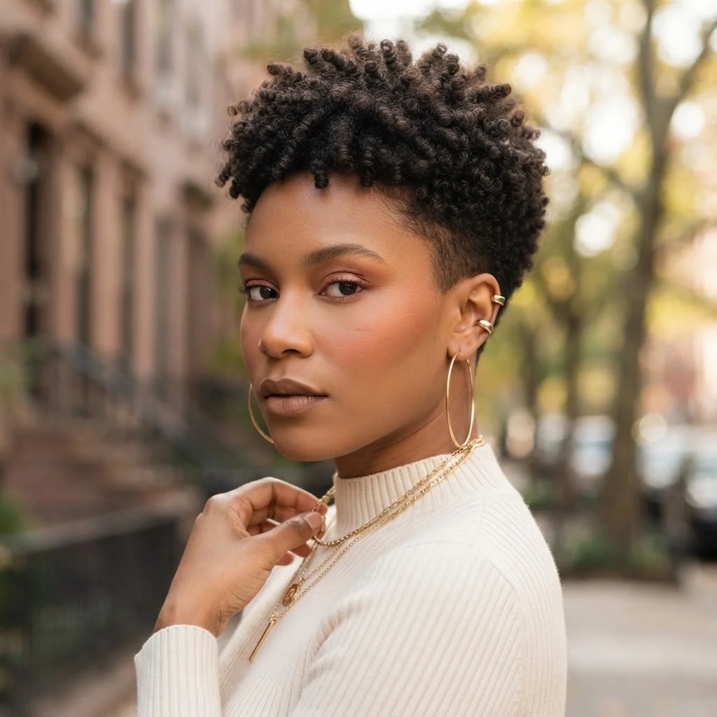 Fall Hairstyles for Short Hair 2026: 20 Cute & Easy Styles to Try This Season 13 Woman hair styled with a Natural Coil Taper with Statement Shape