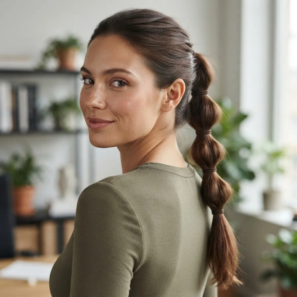 20 Chic Fall Hairstyles for Office 2026: That Look Polished All Day 4 Woman hair styled with a Polished Bubble Braid With a Minimal Finish
