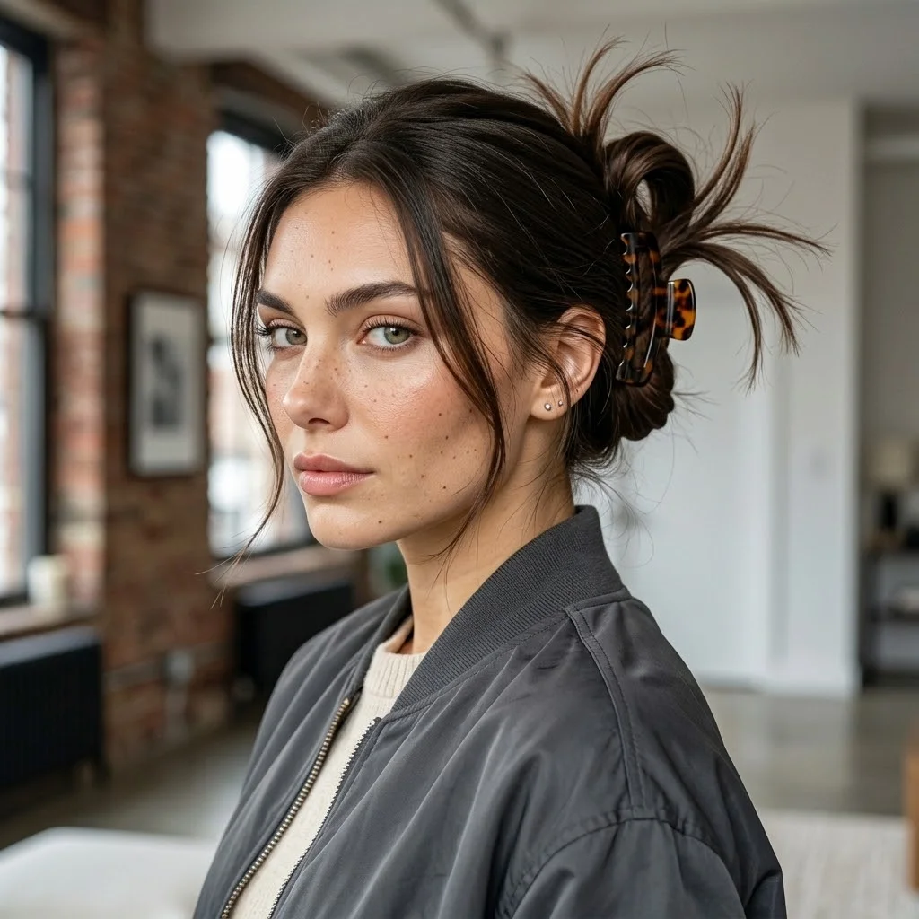 Woman hair styled with a Sculpted Claw-Clip Loop With Spiky Ends