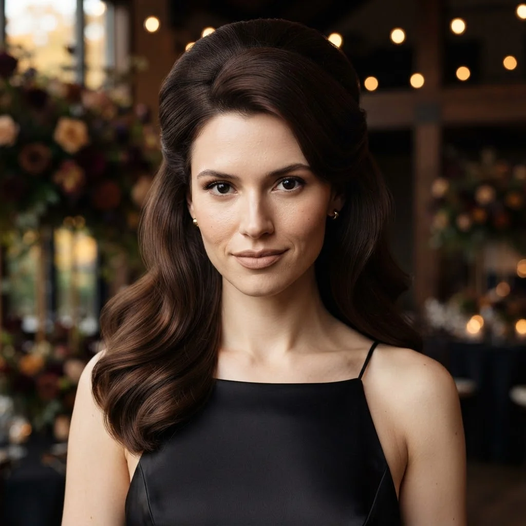 Fall Wedding Guest Hairstyles 2026: 20 Pretty Ideas for Every Dress & Hair Length 9 Woman hair styled with a Sculpted Half-Up with 90s-Inspired Volume