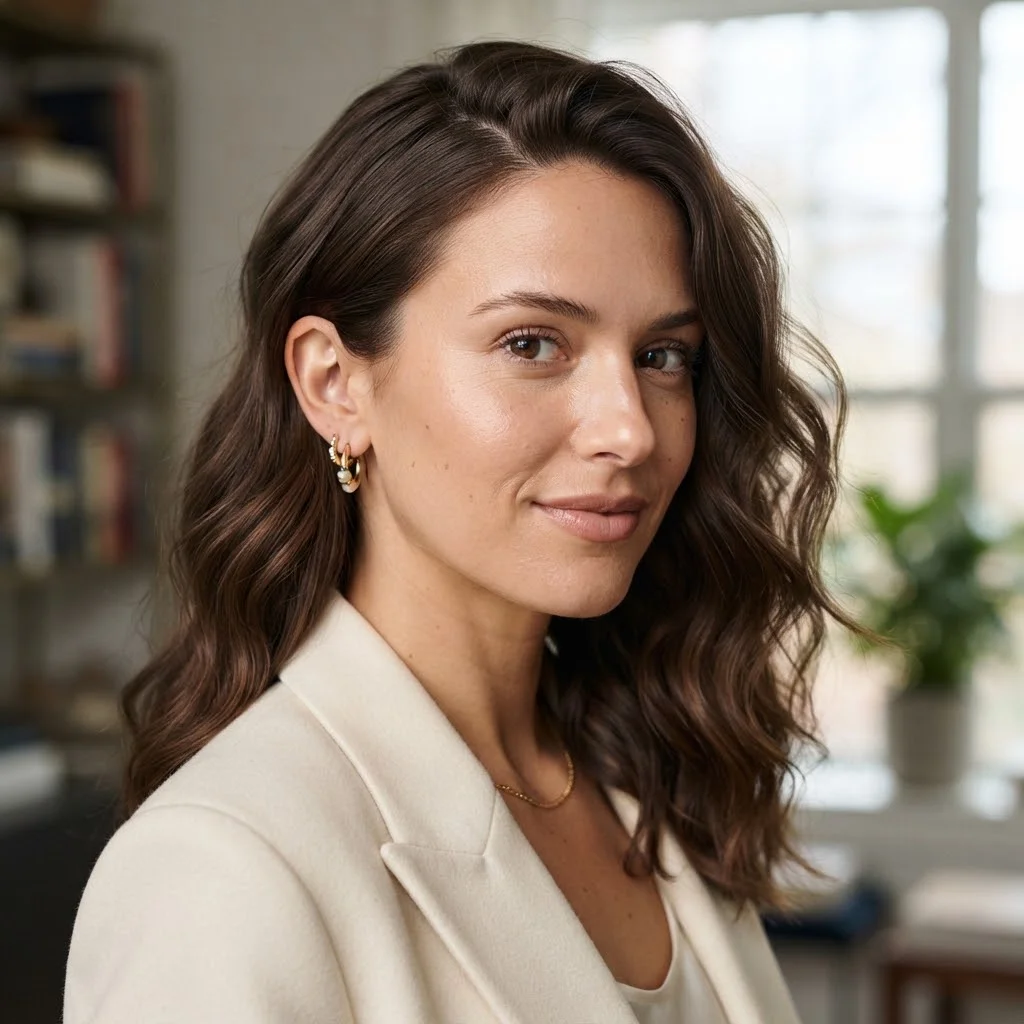 20 Chic Fall Hairstyles for Office 2026: That Look Polished All Day 15 Woman hair styled with a Sculpted Natural Waves With One Ear Tuck