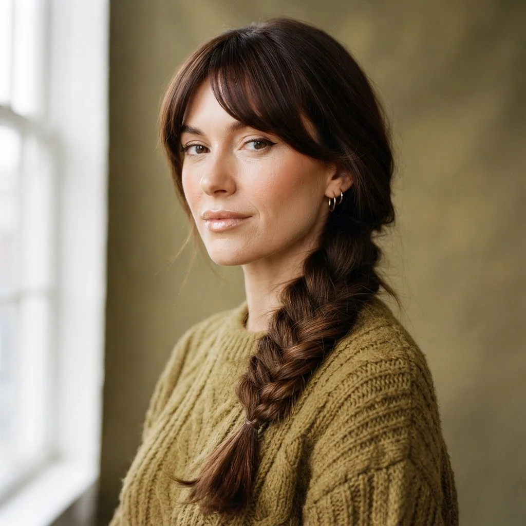 Woman hair styled with a Side-Parted Fringe With a Textured Fishtail