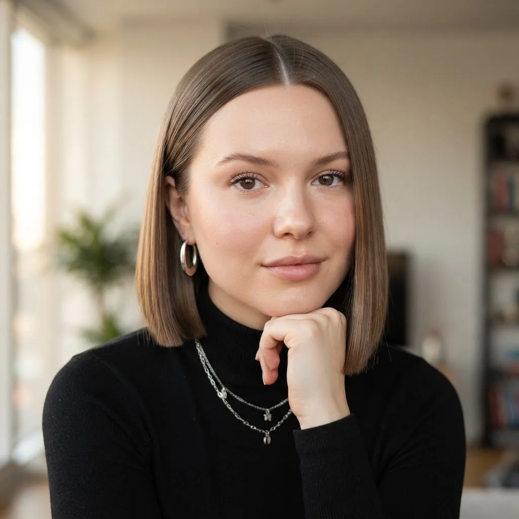 Fall Hairstyles for Short Hair 2026: 20 Cute & Easy Styles to Try This Season 5 Woman hair styled with a Sleek Blunt Bob with a Clean Middle Part
