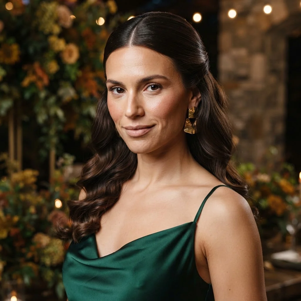 Fall Wedding Guest Hairstyles 2026: 20 Pretty Ideas for Every Dress & Hair Length 19 Woman hair styled with a Sleek Crown with Soft Curled Lengths