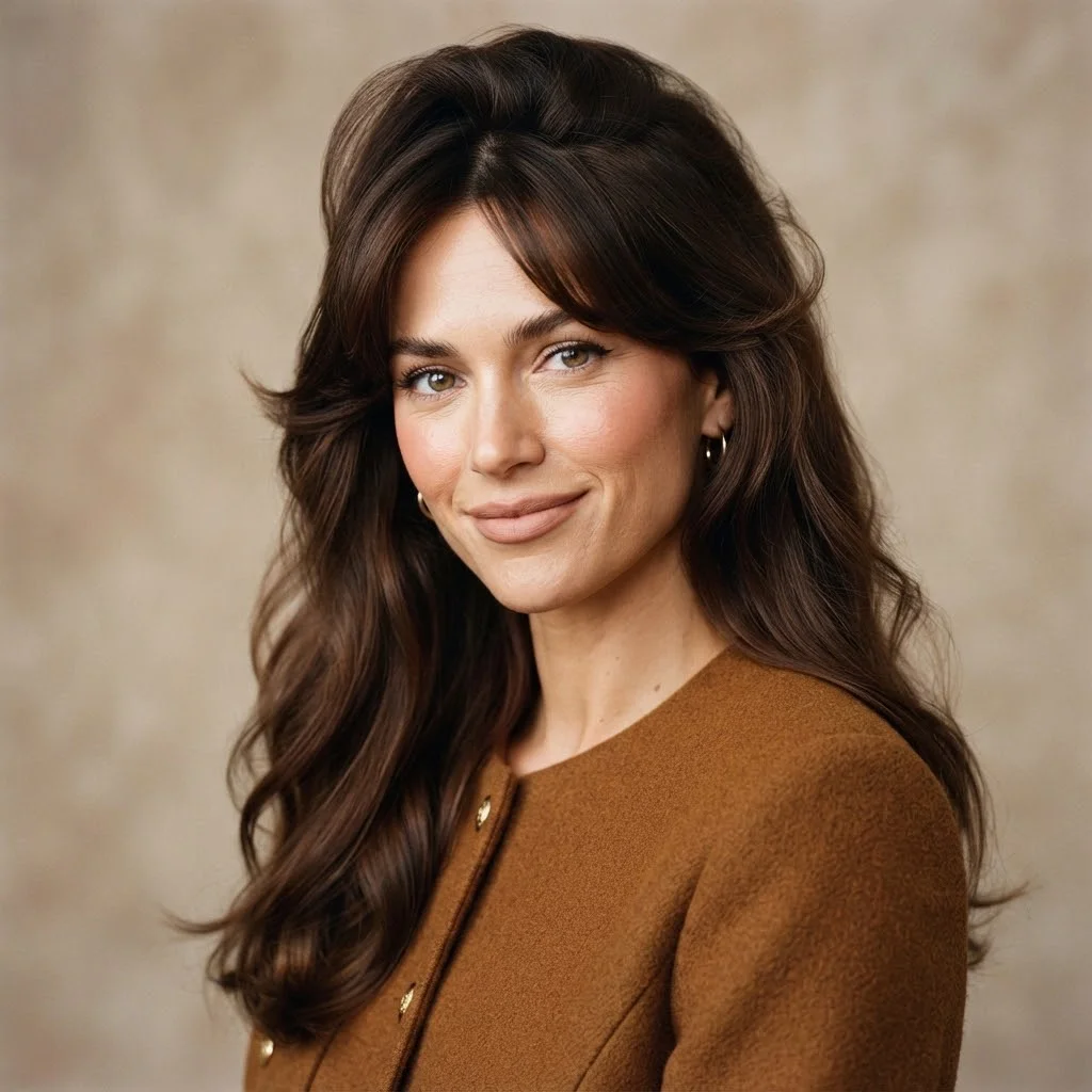 Woman hair styled with a Soft 80s Volume With Feathered Bang Pieces