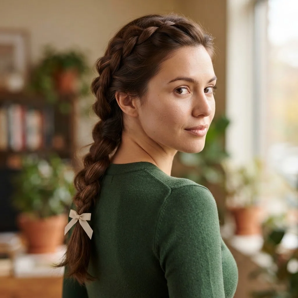 20 Chic Fall Hairstyles for Office 2026: That Look Polished All Day 9 Woman hair styled with a Soft French Braid With a Loose Crown